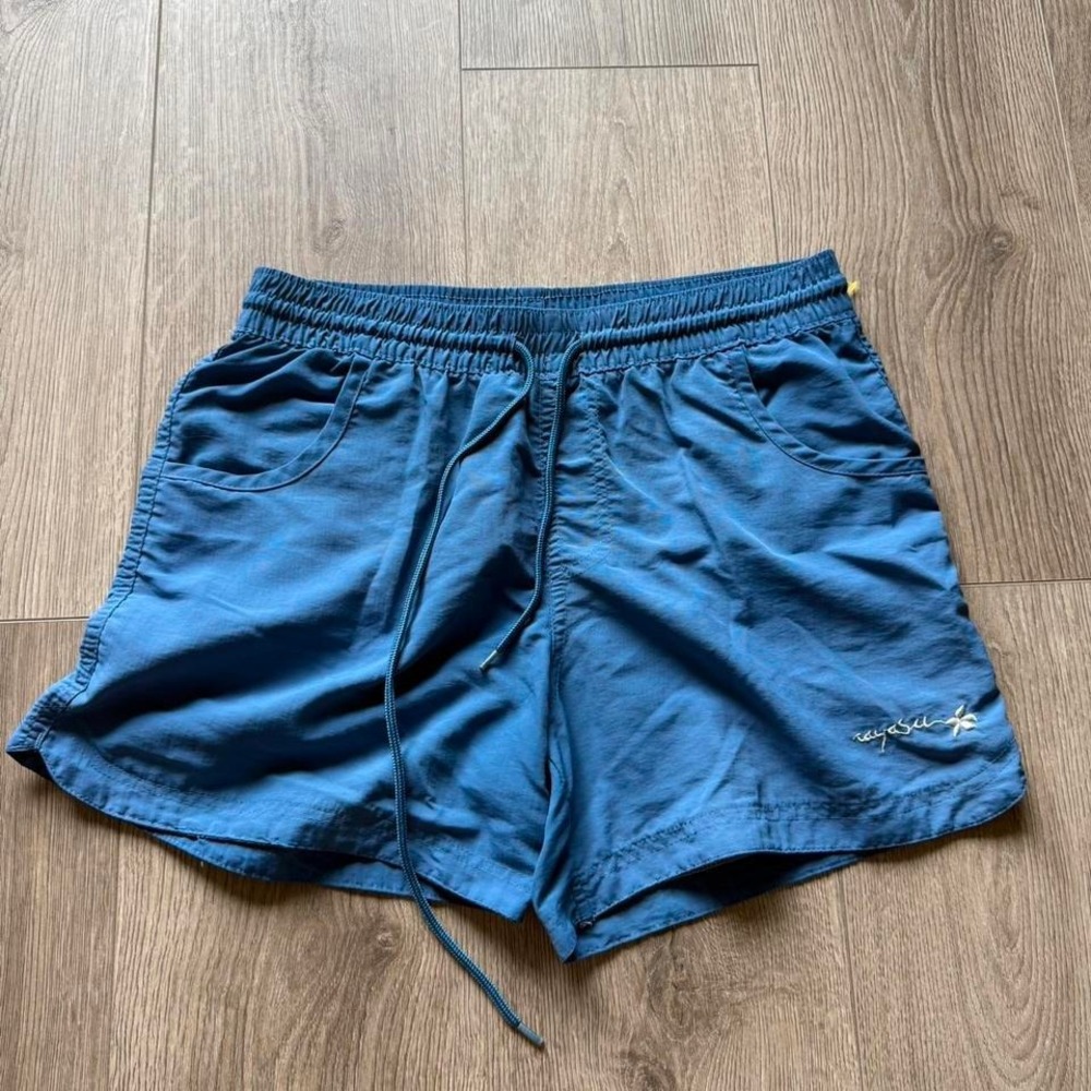 Vintage‎ Raya Sun Nylon Beach Shorts Blue Elastic Waist Swim Medium